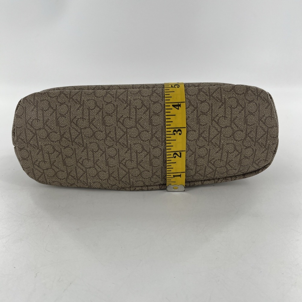 Rare Calvin Klein Signature Allover Monogram Taupe Crossbody Maroon Strap Gold - Picture 14 of 16